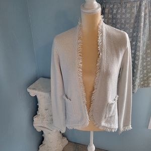 Zara knit silver white fringe Blazer/jacket C1
